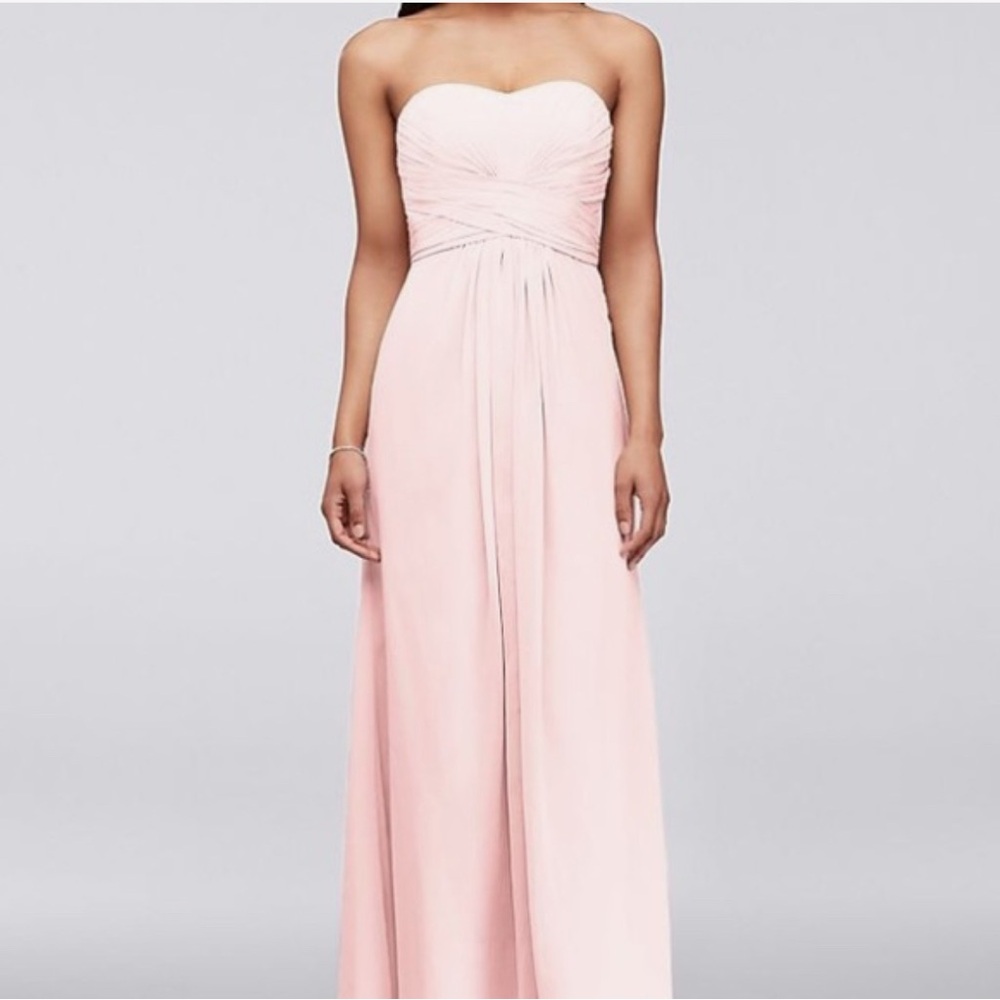 Long Strapless Chiffon Dress with Pleated Bodice